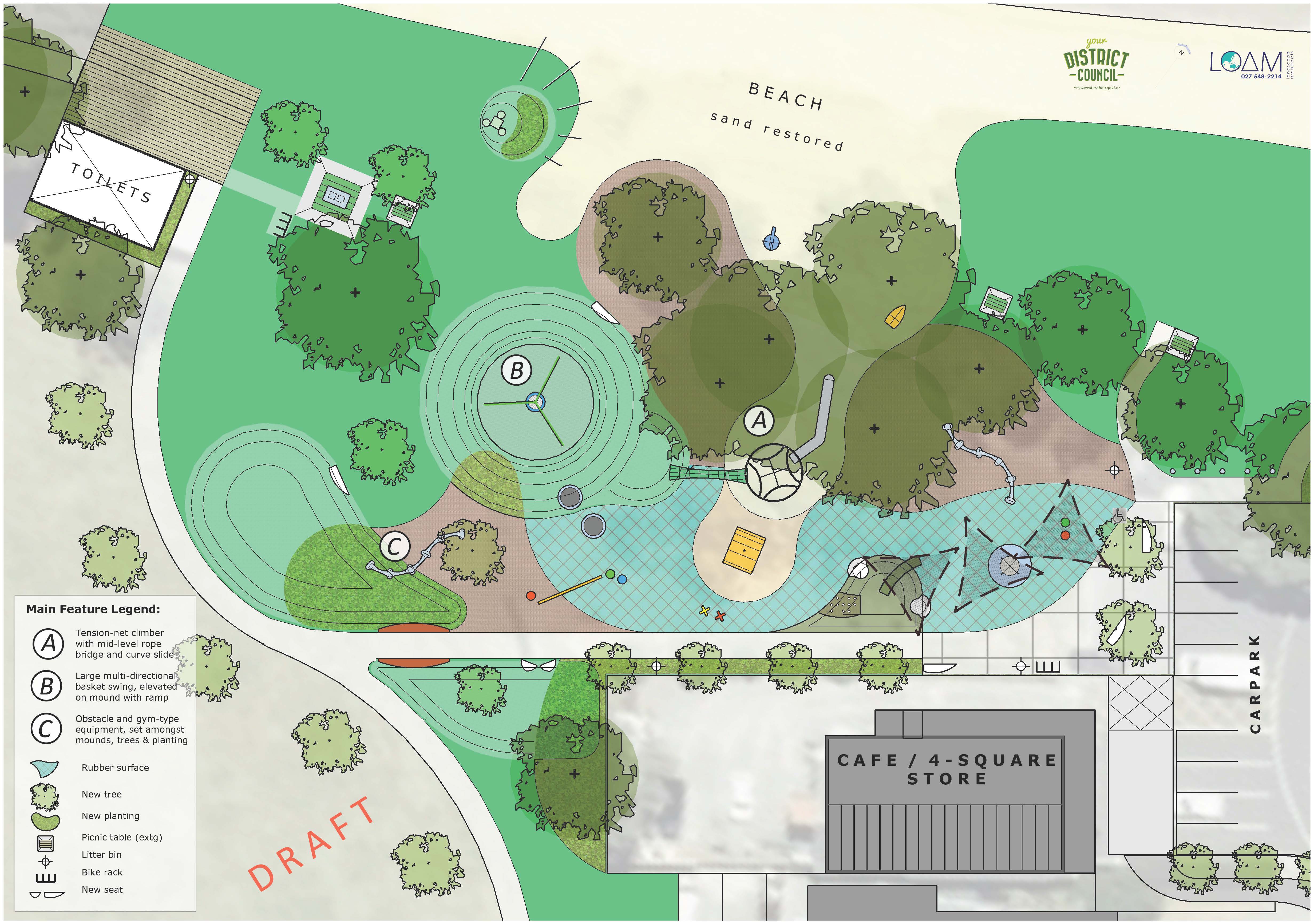 Ōmokoroa Domain playground draft concept plan - select image to download PDF