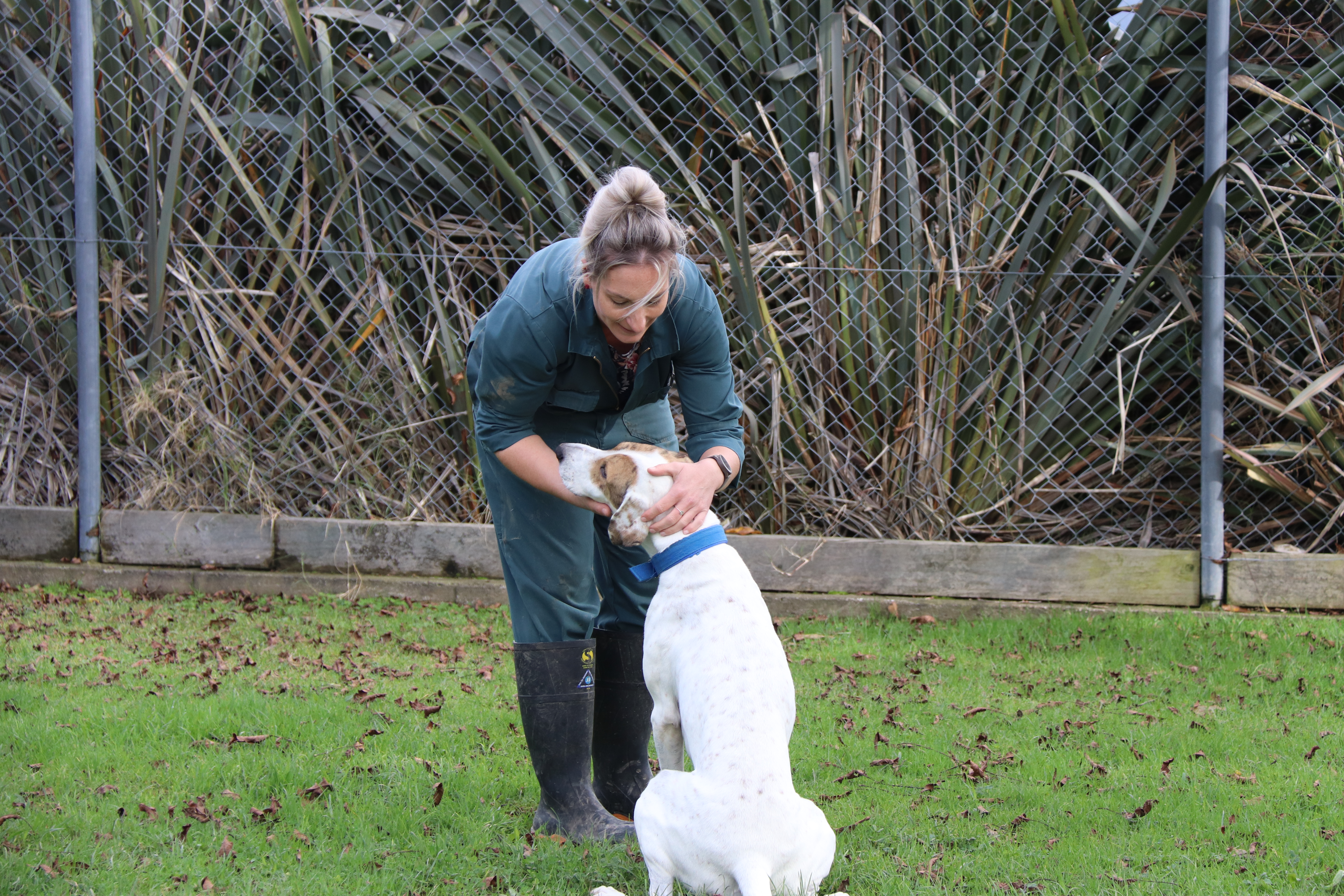 Becs and dog Neville, a pointer cross