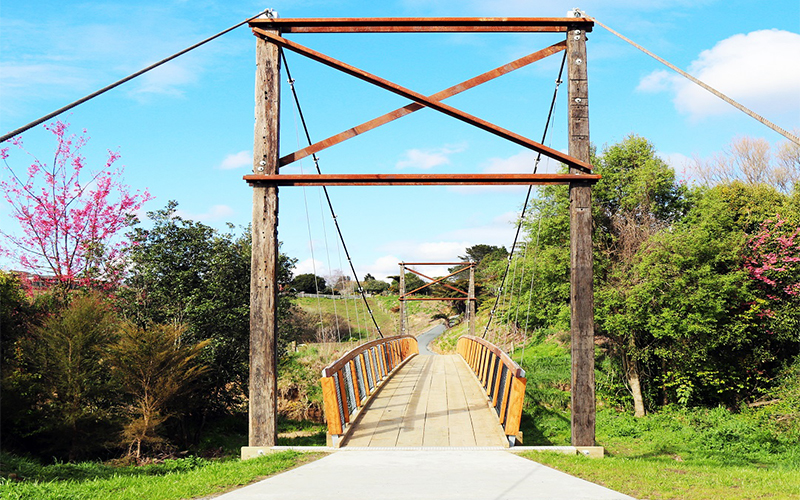Suspension bridge at Haiku Pathway in Katikati
