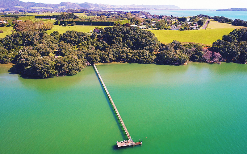 Kauri Point jetty from the air