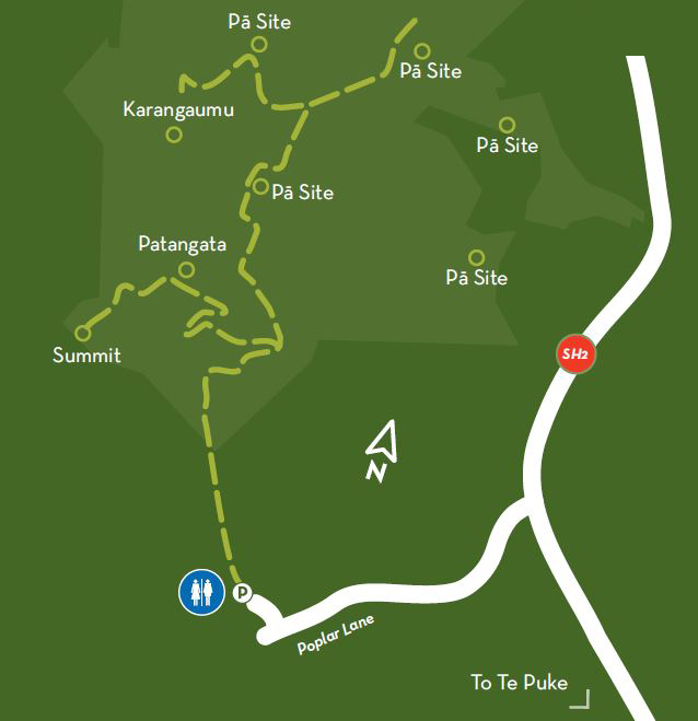 Map showing walking tracks within Papamoa Hills Cultural Heritage Regional Park