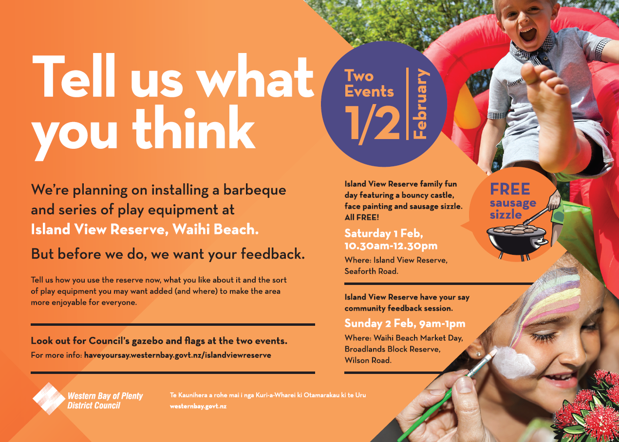Tell us what you think at two community events in Waihi Beach on February 1 and 2. 