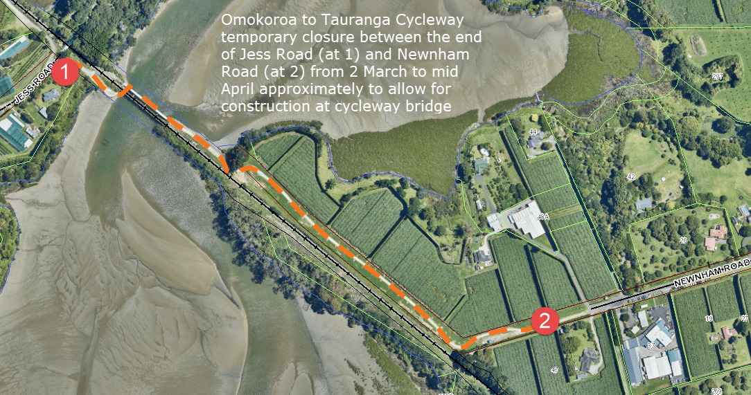 Map showing closure on the cycleway