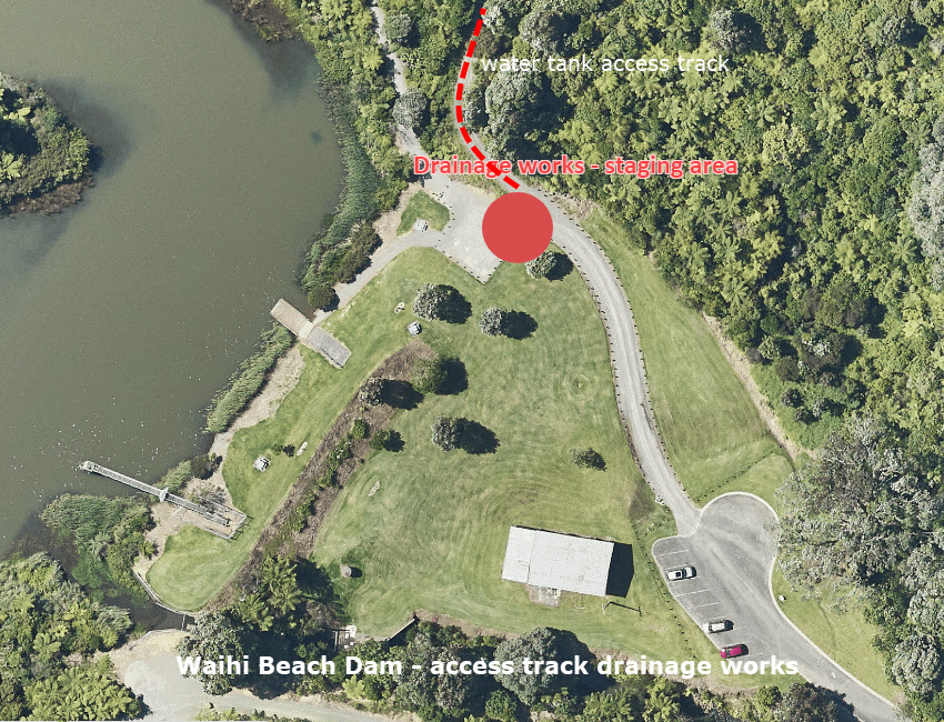 Map showing work site at the Waihi Beach Water Reservoir.