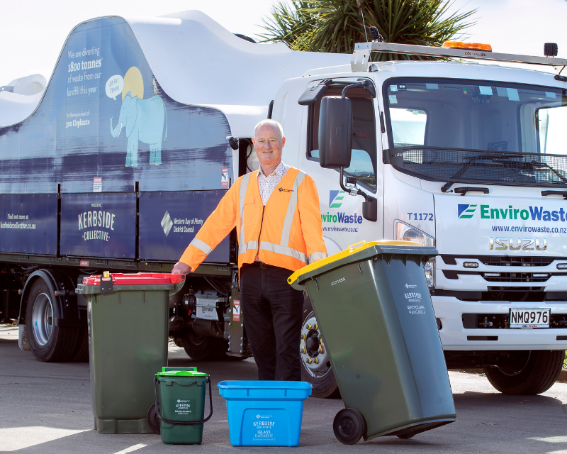Council’s Deputy CEO and Group Manager Infrastructure Services, Gary Allis with the new Kerbside Collective bins and trucks