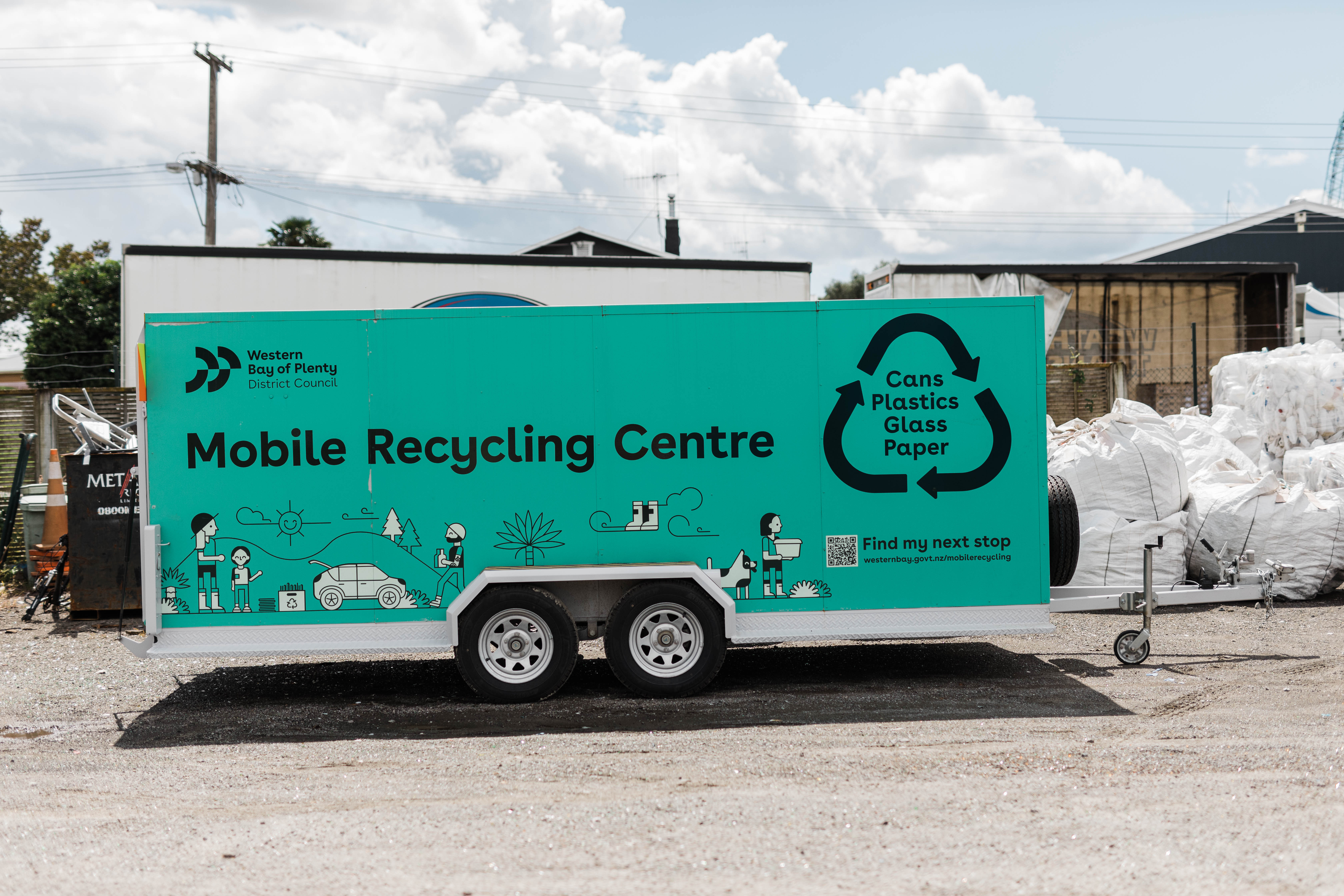 One of the trailers currently helping rural residents recycle in the Western Bay.
